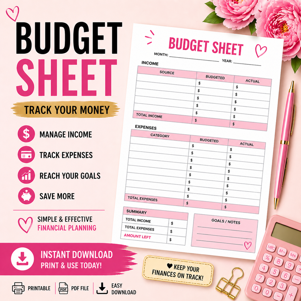 Weekly Reset & Glow-Up Planner | Printable Planner Bundle | Habit Tracker, Routine Planner, Budget Sheet | Digital Download