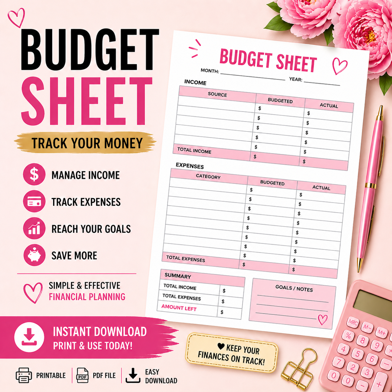 Weekly Reset & Glow-Up Planner | Printable Planner Bundle | Habit Tracker, Routine Planner, Budget Sheet | Digital Download