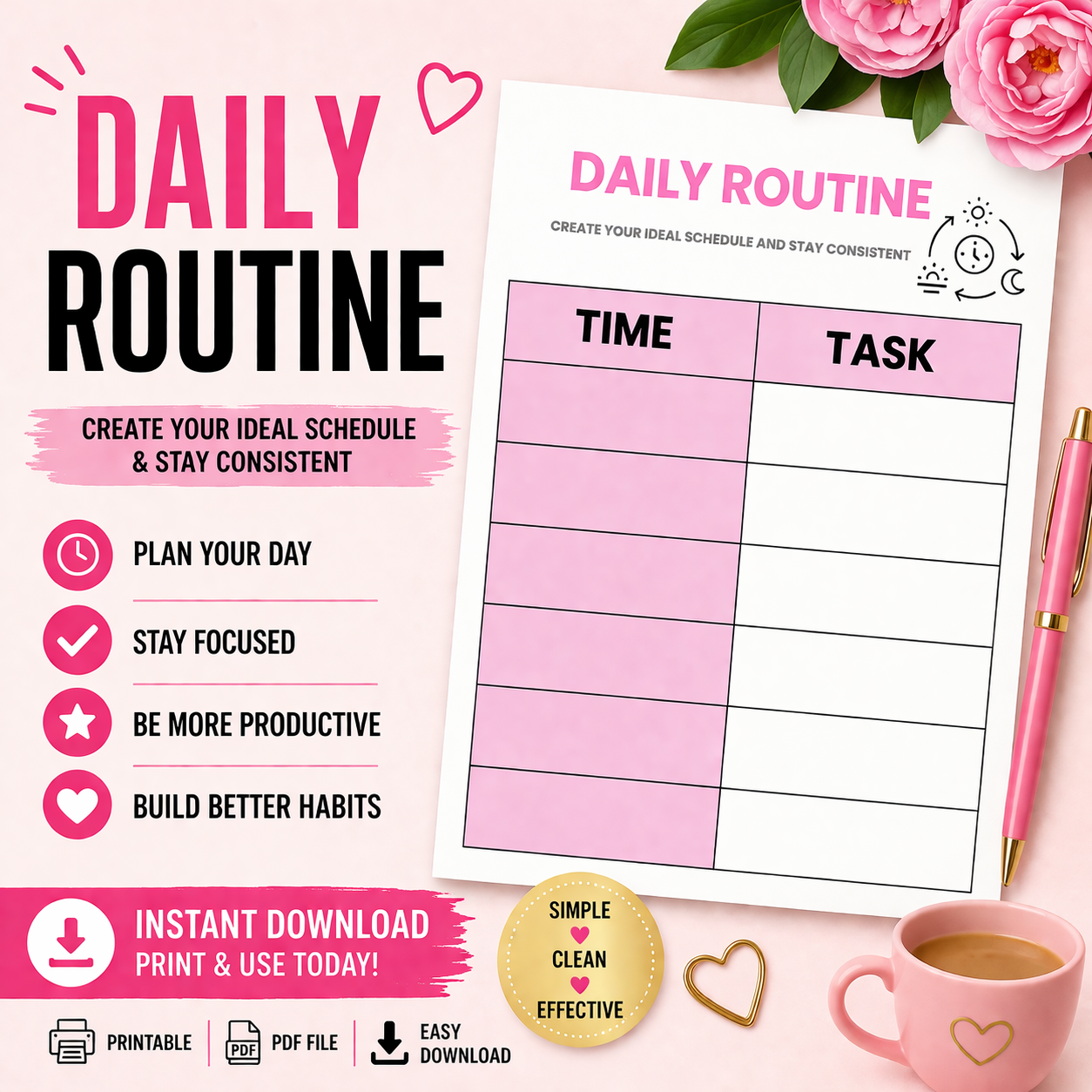 Weekly Reset & Glow-Up Planner | Printable Planner Bundle | Habit Tracker, Routine Planner, Budget Sheet | Digital Download