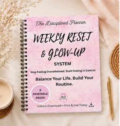 Weekly Reset & Glow-Up Planner | Printable Planner Bundle | Habit Tracker, Routine Planner, Budget Sheet | Digital Download