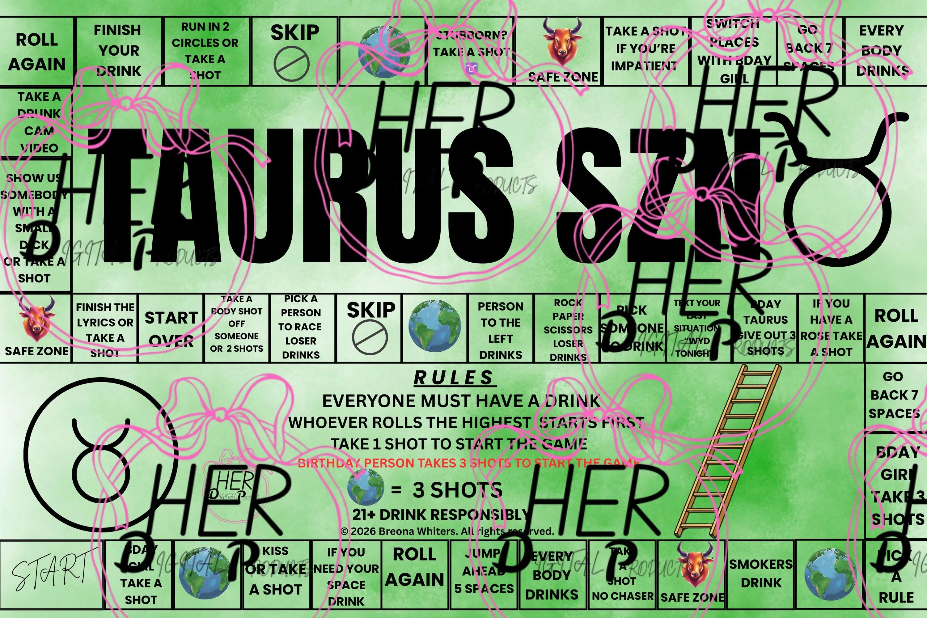 TAURUS SEASON Drinking Board Game Template